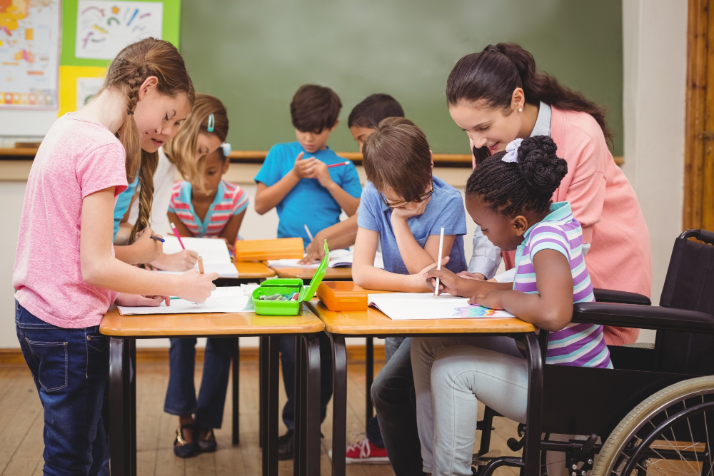 Middle school students in classroom with teacher